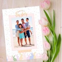 Pastel Bunny Border Happy Oaster Family Foto Card