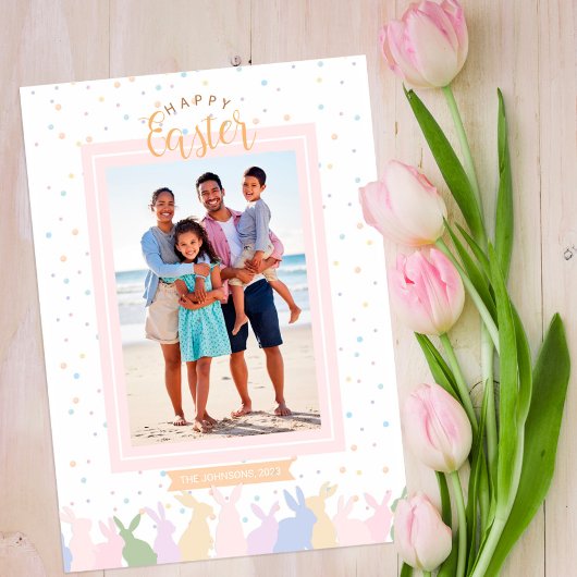 Pastel Bunny Border Happy Oaster Family Foto Card Ankündigung