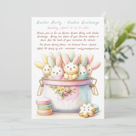 Pastel Bunny Cookie Exchange Einladung (Stehend Vorderseite)