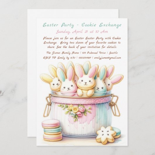 Pastel Bunny Cookie Exchange Einladung (Vorne/Hinten)