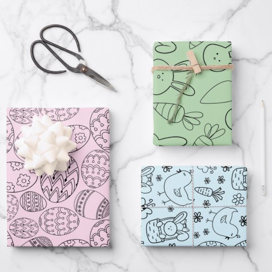 Pastel Bunny & Egg Easter Soft Set 3 Geschenkpapier Set (Vorderseite)