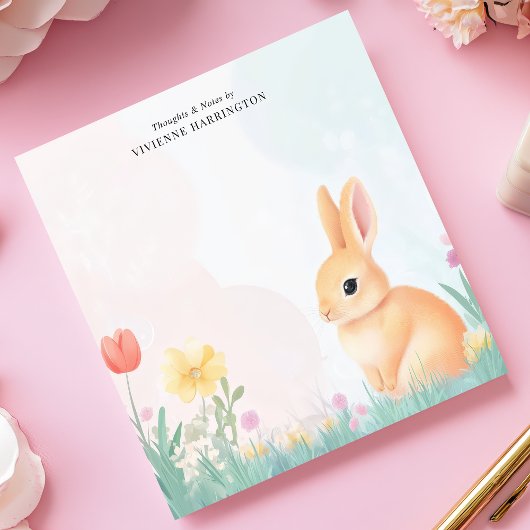 Pastel Bunny und Wildblume Personalisiert Notizblock