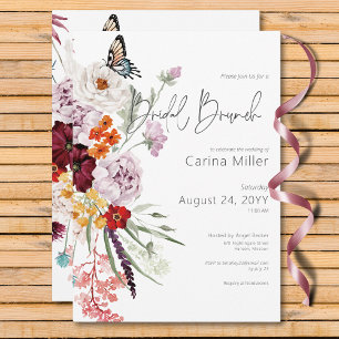 Pastel & Burgundy Blooms Bloral Bridal Brunch Einladung