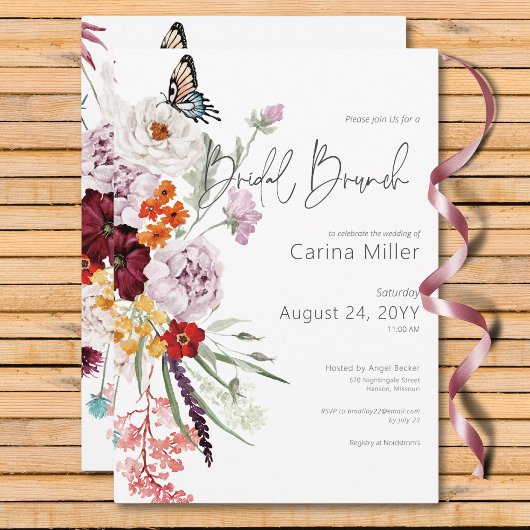 Pastel & Burgundy Blooms Bloral Bridal Brunch Einladung