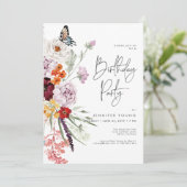 Pastel & Burgundy Blooms Moderne Blumengeburt Einladung (Stehend Vorderseite)