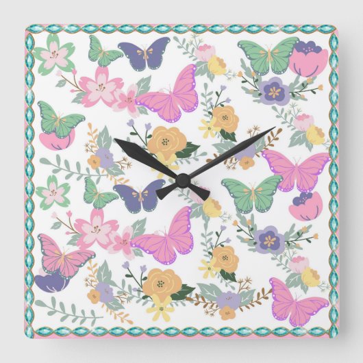Pastel Butterfells Wall Clock Quadratische Wanduhr (Vorderseite)