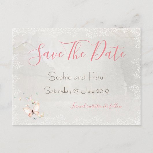Pastel Butterfets Design Save the Date Postkarten (Vorderseite)