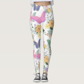 Pastel Butterfliegen und Blume Leggings (Vorderseite)