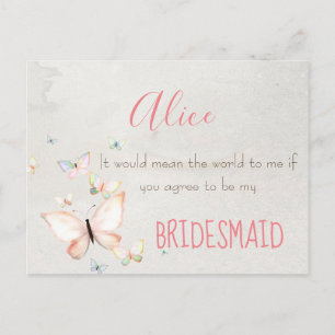 Pastel Butterfliegen wirst du meine Bridesmaid sei Einladungspostkarte