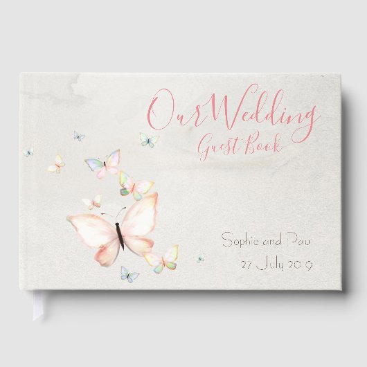 Pastel Butterflies Design, Wedding Gästebuch (Vorderseite)