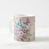 Pastel Butterflies & Glitzer Blumenfreude Kaffeetasse (Vorderseite Links)