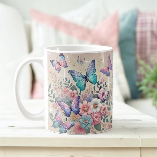 Pastel Butterflies & Glitzer Blumenfreude Kaffeetasse