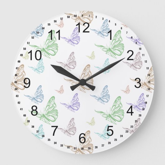 Pastel Butterflies Große Wanduhr (Vorderseite)