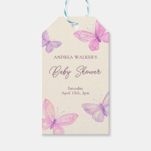 Pastel Butterflies Pink Lila Baby Dusche Geschenkanhänger