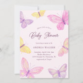 Pastel Butterflies Pink Lila Elegant Babydusche Einladung (Vorderseite)