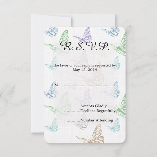 Pastel Butterflies Wedding RSVP (Vorderseite)
