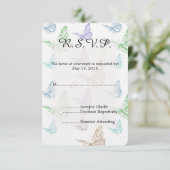 Pastel Butterflies Wedding RSVP Karte (Stehend Vorderseite)