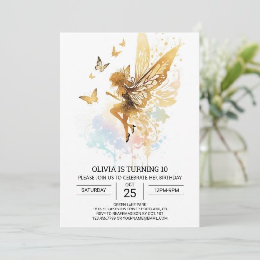 Pastel Butterfly Fairy Birthday Einladung (Stehend Vorderseite)