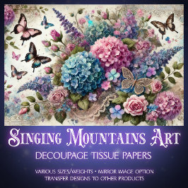 Pastel Butterfly Kisses & Blush Petals Decoupage  Seidenpapier