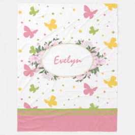 Pastel Butterfly Muster mit Blume und Namen Fleecedecke