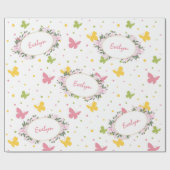 Pastel Butterfly Muster mit Blume und Namen Geschenkpapier (Flach)