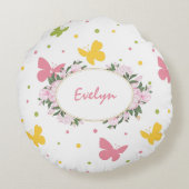 Pastel Butterfly Muster mit Blume und Namen Rundes Kissen (Rückseite)