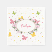 Pastel Butterfly Muster mit Blume und Namen Serviette (Vorderseite)