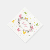 Pastel Butterfly Muster mit Blume und Namen Serviette (Ecke)
