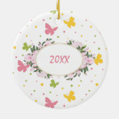 Pastel Butterfly Muster mit Name Jahr Weihnachten Keramik Ornament (Hinten)