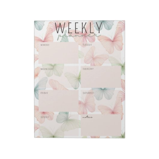 Pastel Butterfly Weekekly Planner Notepad Notizblock (Rotiert)