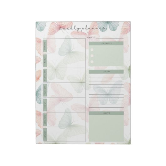 Pastel Butterfly Weekekly Planner Notepad Notizblock (Rotiert)