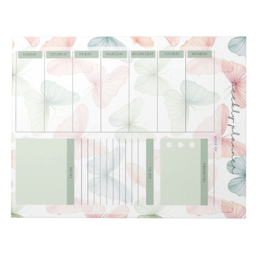 Pastel Butterfly Weekekly Planner Notepad Notizblock (Vorderseite)