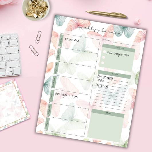 Pastel Butterfly Weekekly Planner Notepad Notizblock