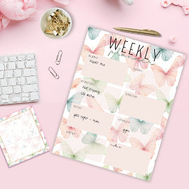 Pastel Butterfly Weekekly Planner Notepad Notizblock
