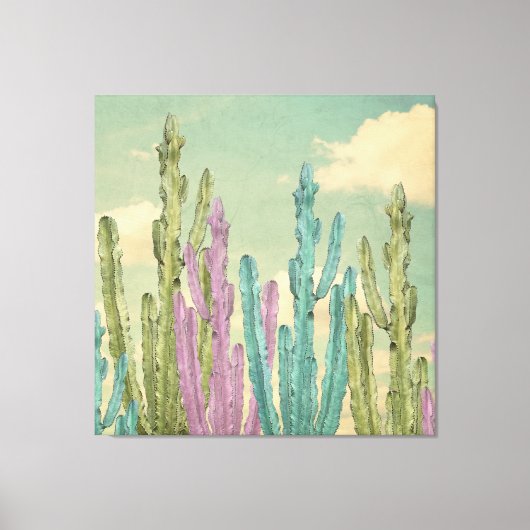 Pastel Cactus against clouded sky Collage Leinwanddruck (Vorderseite)