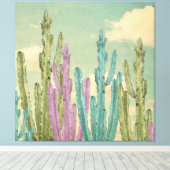 Pastel Cactus against clouded sky Collage Leinwanddruck (Insitu (Holzboden))