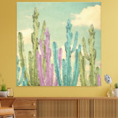 Pastel Cactus against clouded sky Collage Leinwanddruck (Insitu (Wohnzimmer))
