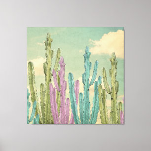 Pastel Cactus against clouded sky Collage Leinwanddruck
