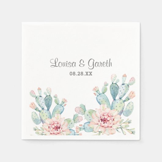 Pastel Cactus Blume Wedding Personalisiert Serviette (Vorderseite)