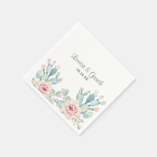Pastel Cactus Blume Wedding Personalisiert Serviette (Ecke)