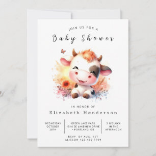 Pastel Calf Cow Babydusche Einladung