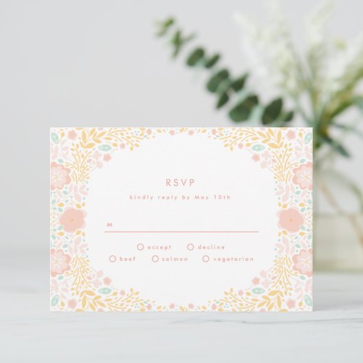 Pastel Candy Floral Wedding RSVP Card (Stehend Vorderseite)