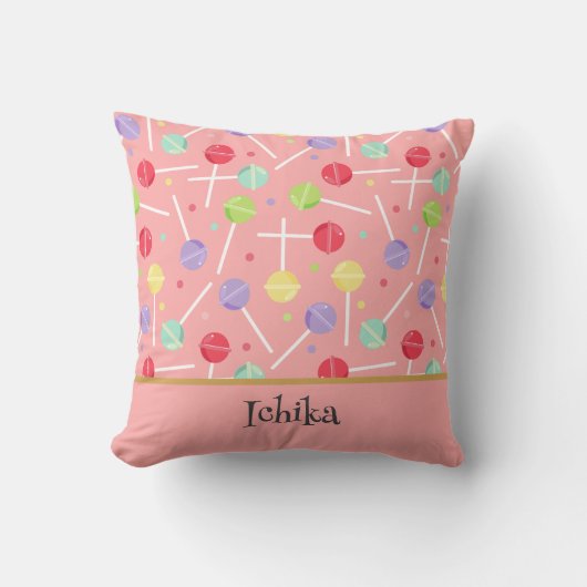 Pastel Candy Lollipop Patterned Pink Kissen (Vorderseite)