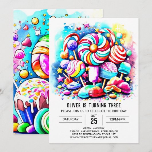 Pastel Candy Printable Geburtstag Einladung (Vorne/Hinten)