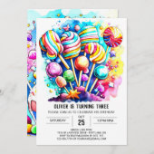 Pastel Candyland Kindergeburtstag Einladung (Vorne/Hinten)