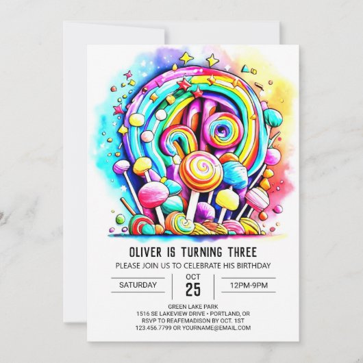 Pastel Candyland Printable Birthday Einladung (Vorderseite)