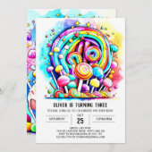 Pastel Candyland Printable Birthday Einladung (Vorne/Hinten)