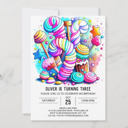Pastel Candyland Printable Birthday Einladung (Vorderseite)