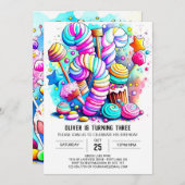 Pastel Candyland Printable Birthday Einladung (Vorne/Hinten)