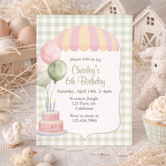 Pastel Carnival Birthday | Vintage | Gingham Einladung